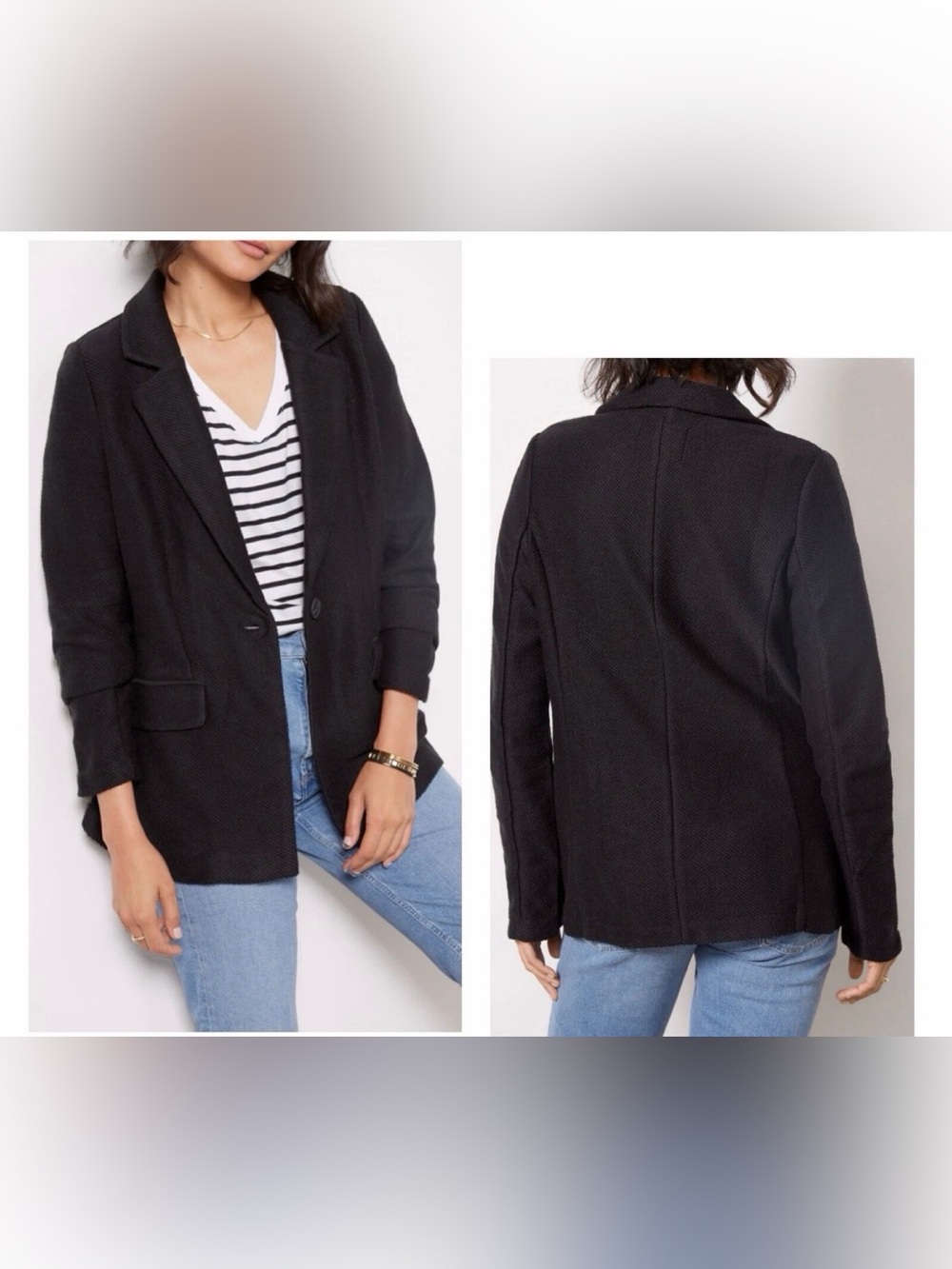 Sanctuary x Anthropologie Women’s Black Textured BRYCE Knit Blazer Petite Small